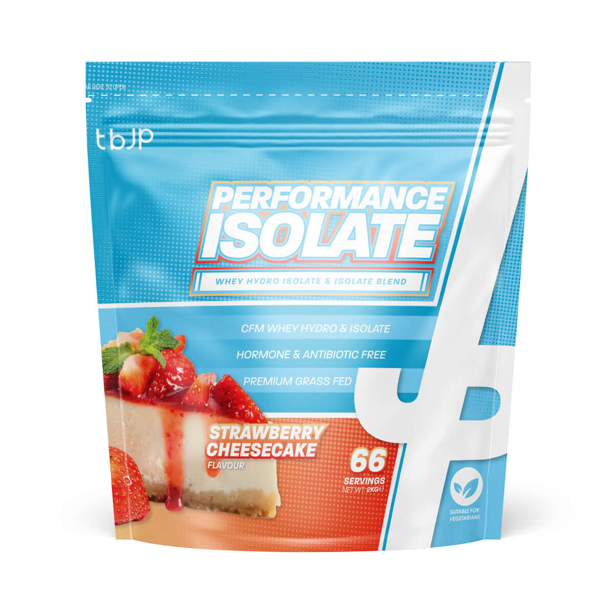 TBJP Performance Isolate Tri-Blend in Strawberry Cheesecake flavor, featuring whey hydro isolate and isolate blend.