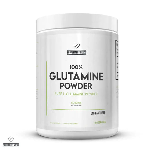 Supplement Needs 100% Glutamine Powder 500g, pure L-Glutamine, unflavoured.