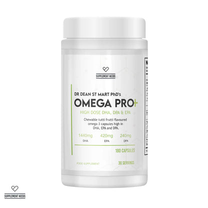 Supplement Needs Omega Pro high dose DHA EPA omega-3 capsules container front view