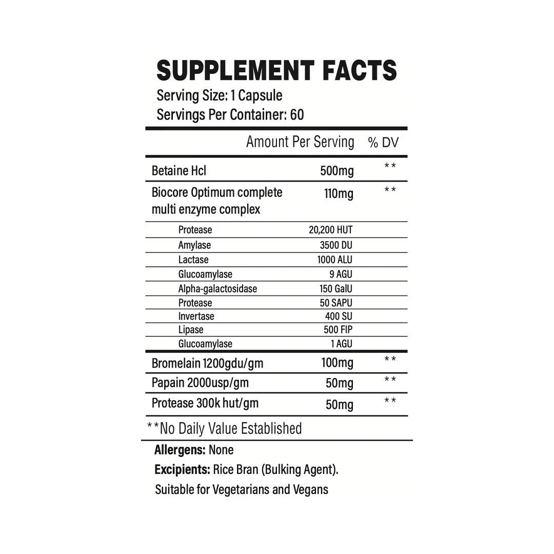 TBJP Digest Pharma Pro supplement facts panel showing digestive enzyme ingredients and serving information