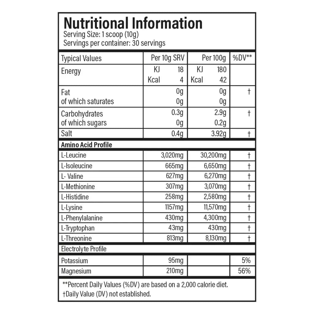 Nutrition information panel for TBJP EAA 300g