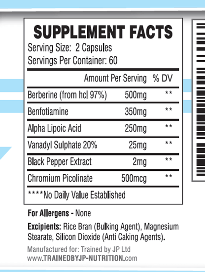 Supplement facts panel for TBJP In-Sure dietary supplement.