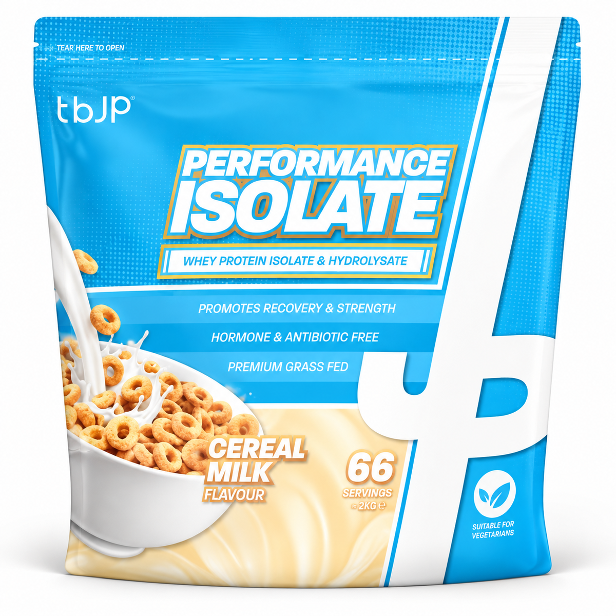 TBJP Performance Isolate whey protein in cerial milk flavour, made with whey hydrolysed isolate and isolate blend to support fast absorption and muscle recovery.