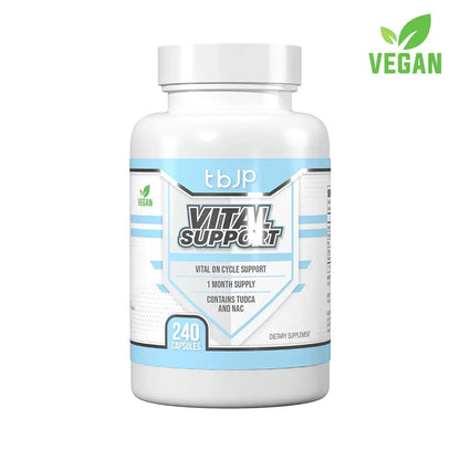 TBJP Vital Support vegan supplement bottle with 240 capsules