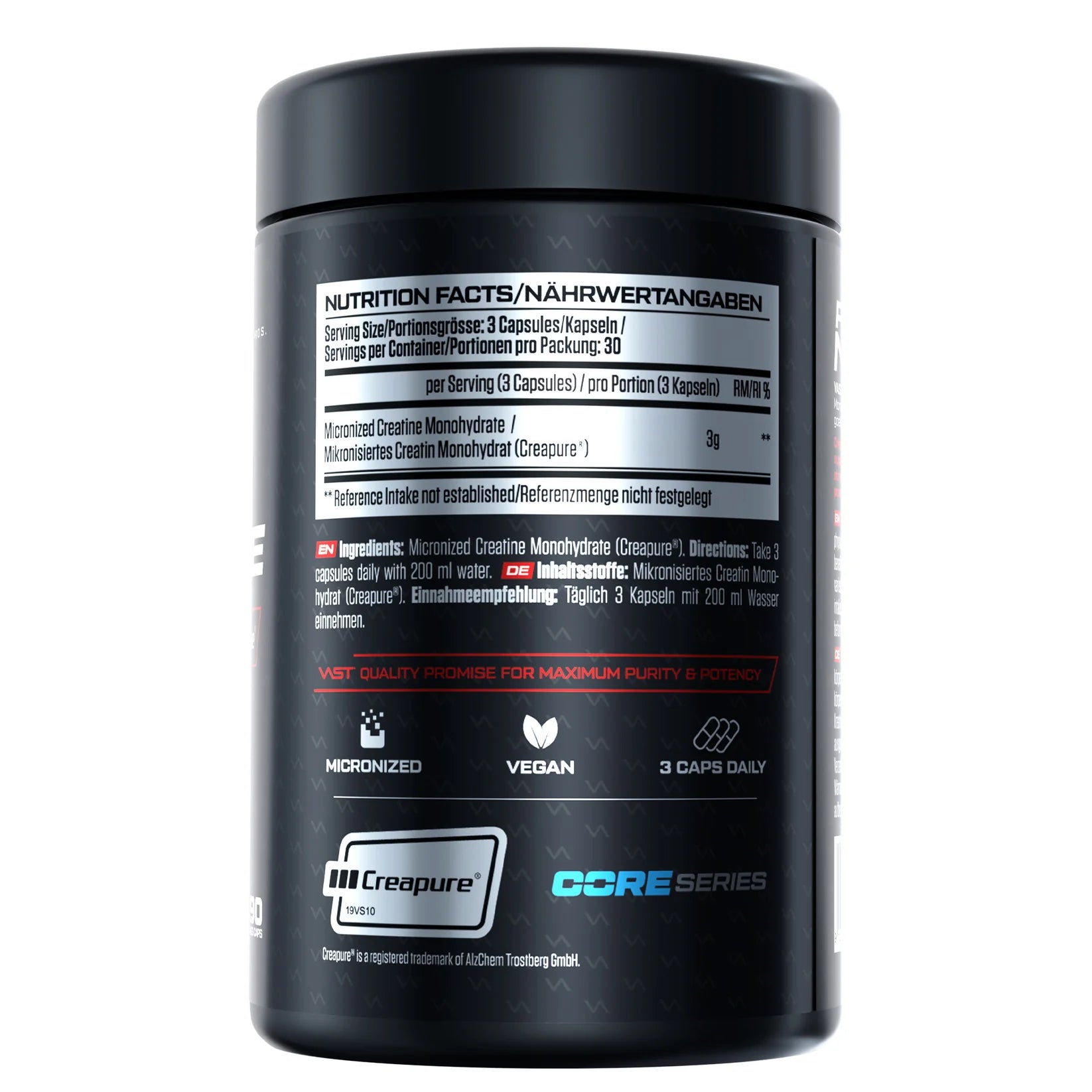VAST Creatine Creapure Caps supplement facts ingredients and dosage information