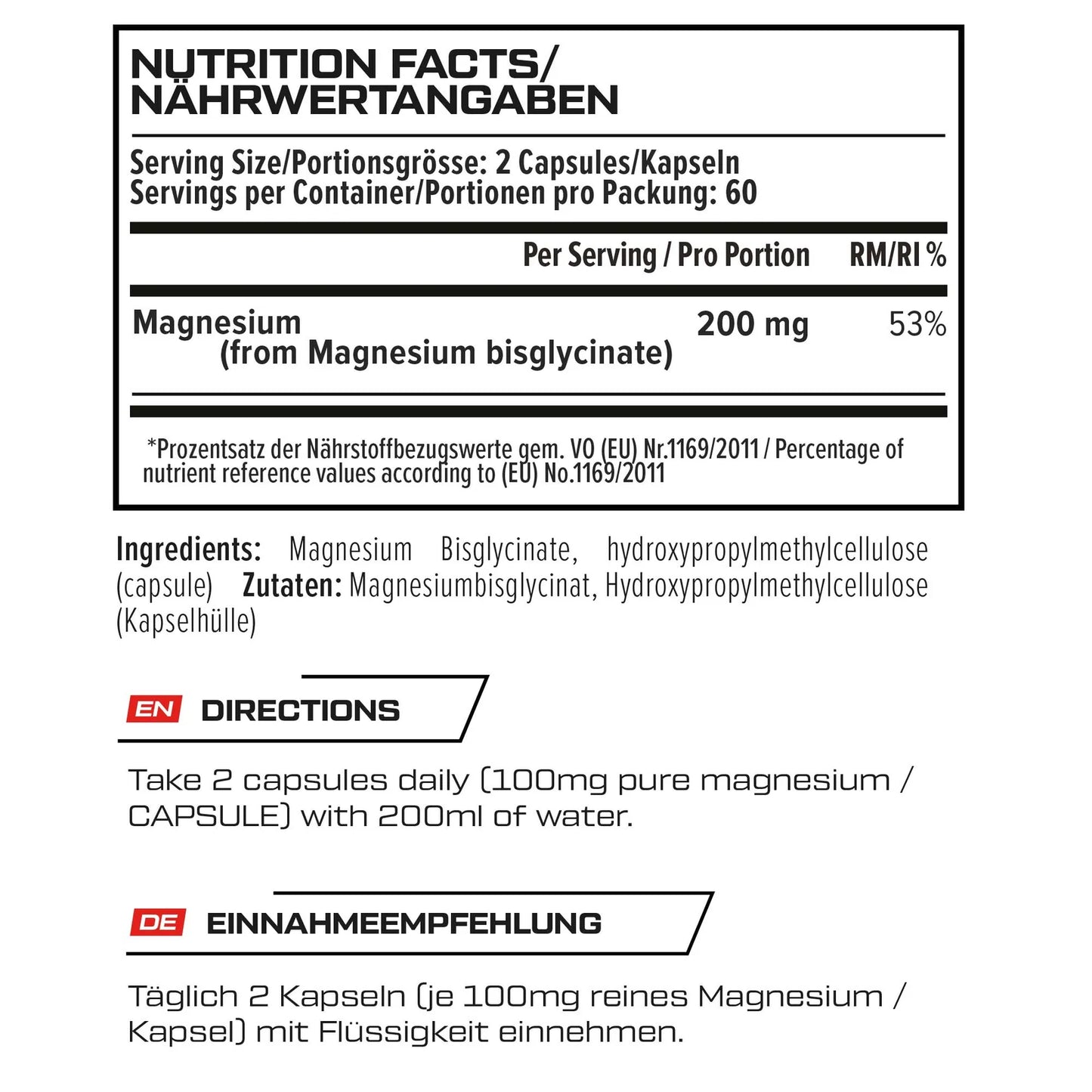VAST Magnesium 200 supplement facts label