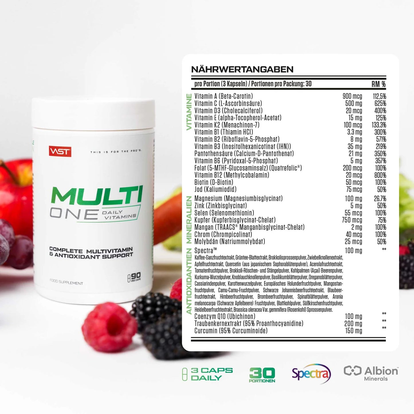 VAST Multi One daily vitamin and mineral complex supplement facts label