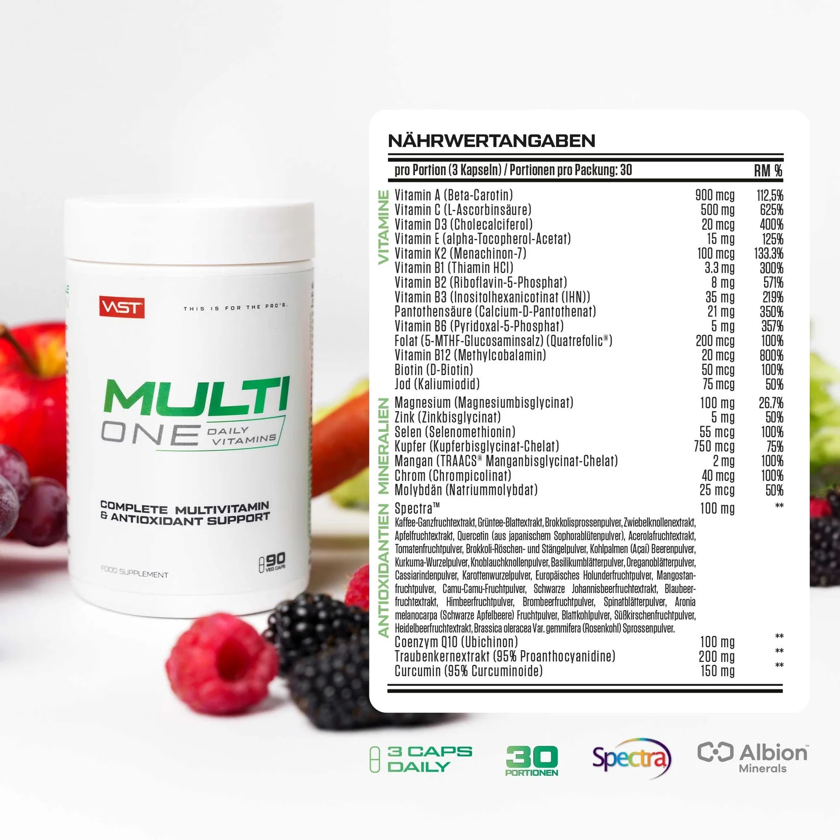 VAST Multi One daily vitamin and mineral complex supplement facts label