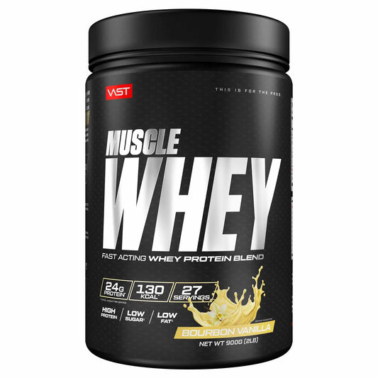 VAST Muscle Whey bourbon vanilla whey protein concentrate tub