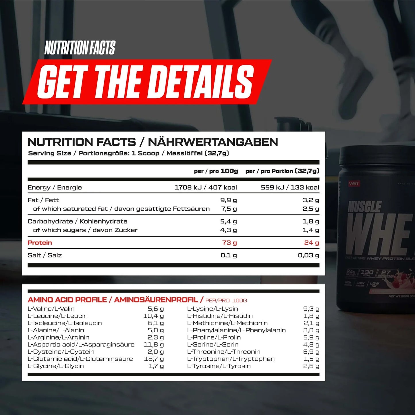 VAST Muscle Whey supplement facts label