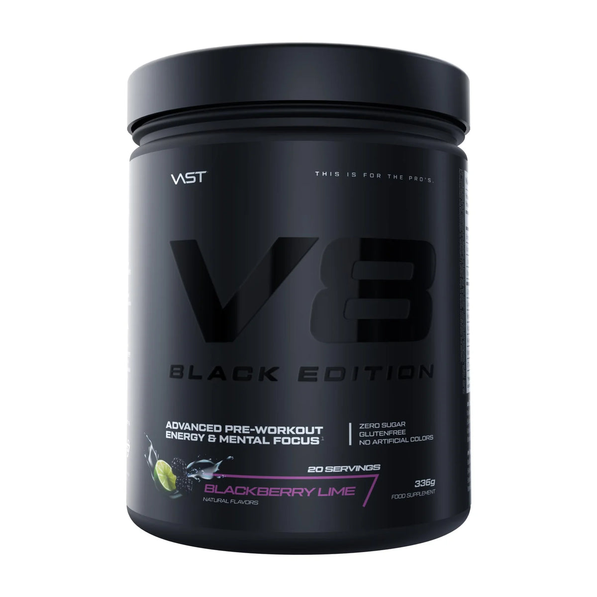 VAST V8 Black Edition pre-workout Blackberry Lime 336g, 20 servings