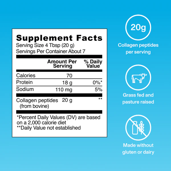 Supplement facts label for Vital Proteins Collagen Peptides showing serving size and nutrition information