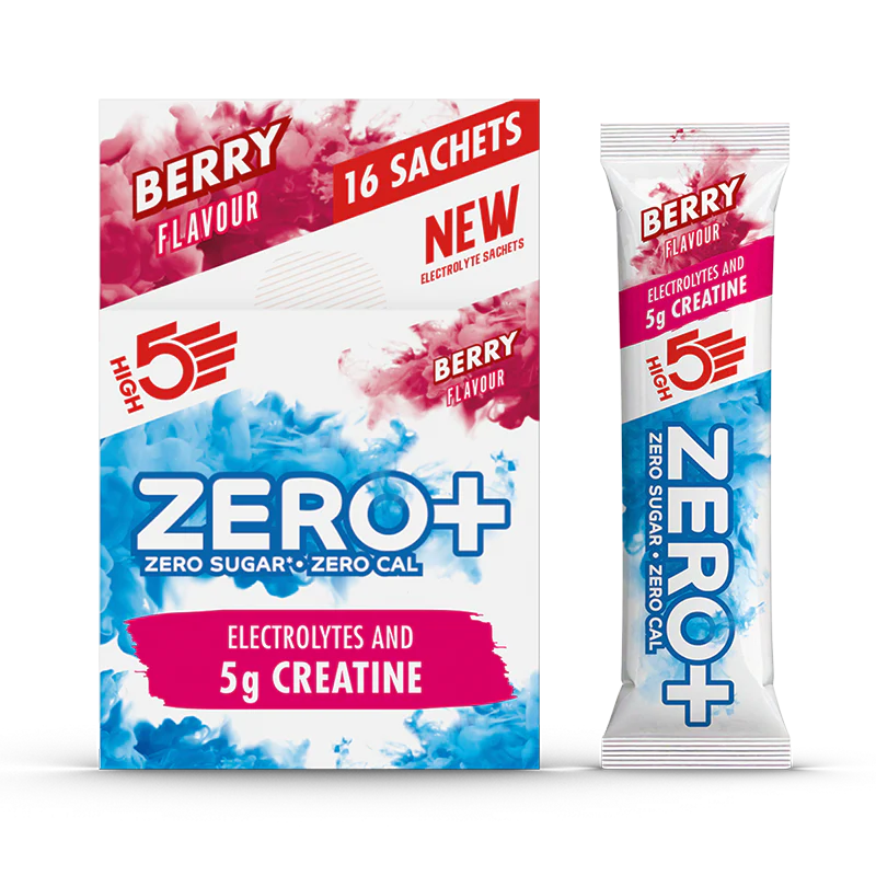 ZERO+ Berry flavour electrolyte and creatine box containing 16 sachets with 5g creatine and zero sugar