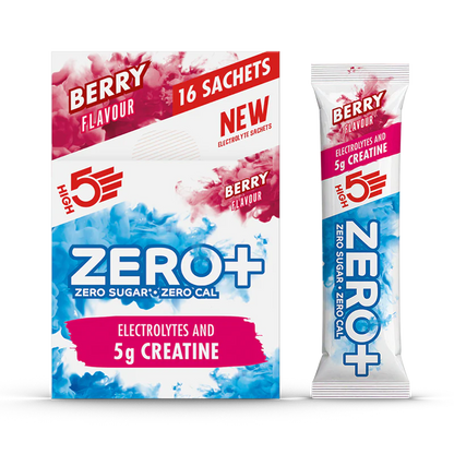 ZERO+ Berry flavour electrolyte and creatine box containing 16 sachets with 5g creatine and zero sugar