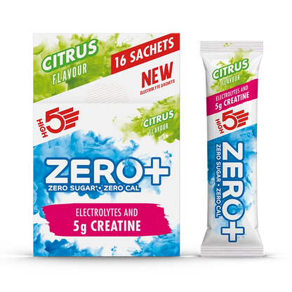 ZERO+ Citrus flavour electrolyte and creatine box containing 16 sachets with 5g creatine and zero sugar